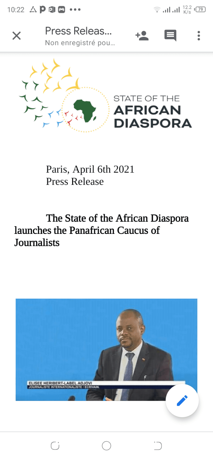 La Diaspora Africaine (SOAD) lance le Caucus Panafricain des Journalistes pour faire le lobbying de l’Afrique et de la Diaspora